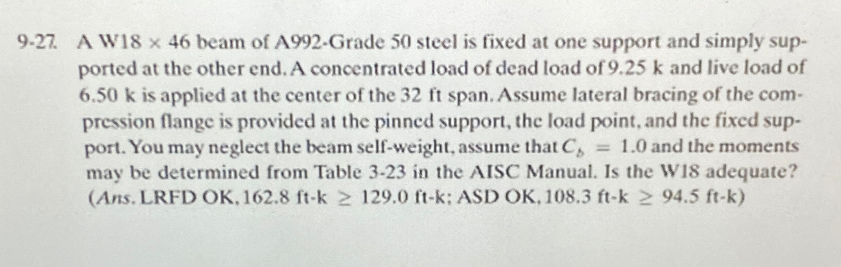 9 - 2 7 . A W 1 8 4 6 beam of A 9 9 2 - Grade 5 0