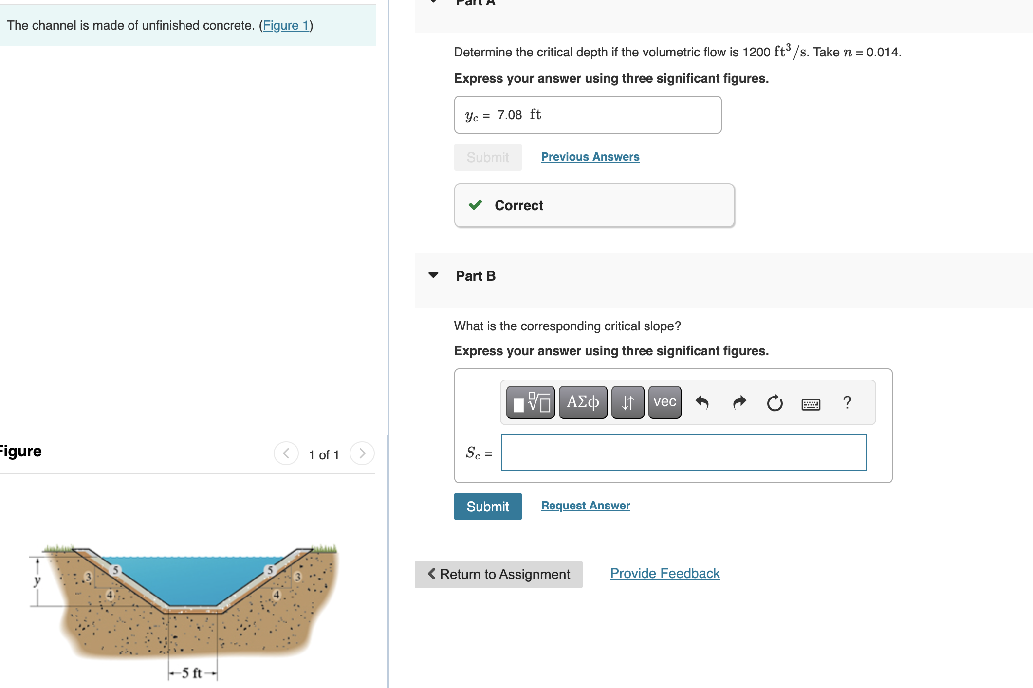 The channel is made of unfinished concrete. (