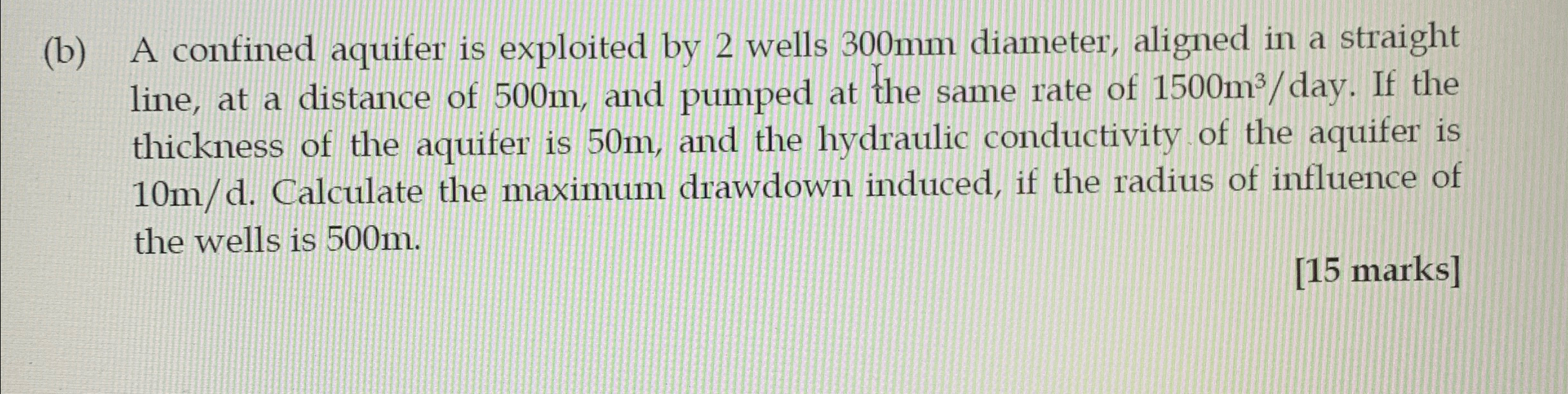 ( b ) A confined aquifer is exploited by 2 wells