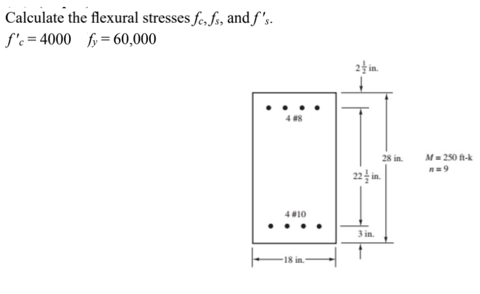 Calculate the flexural stresses f c , f s , and f