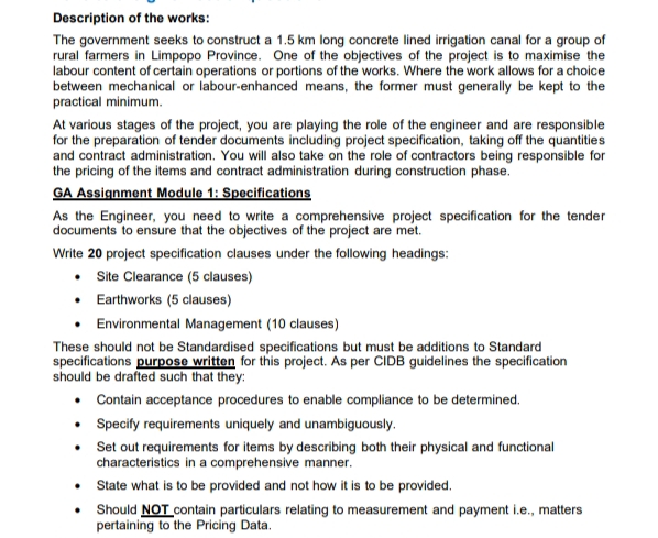 Description of the works: The government seeks to