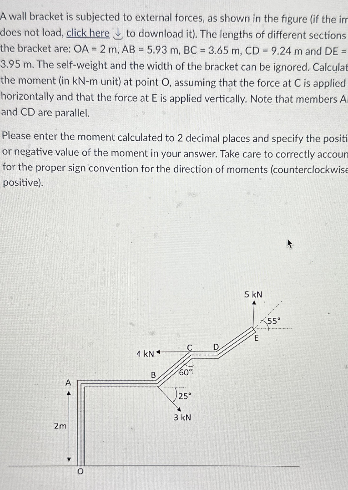 A wall bracket is subjected to external forces,