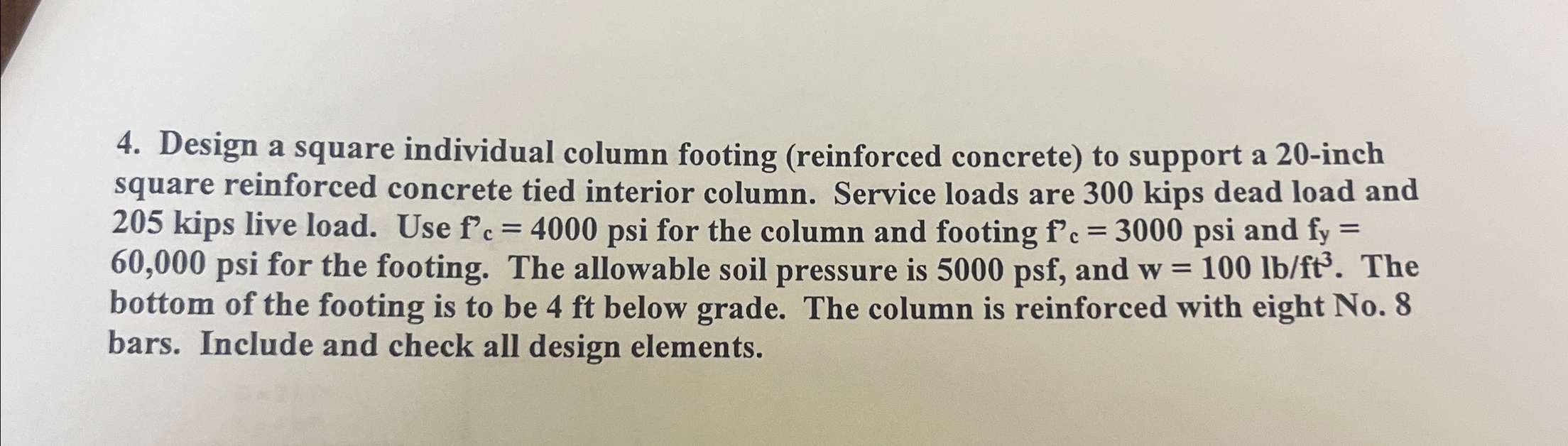 Design a square individual column footing (