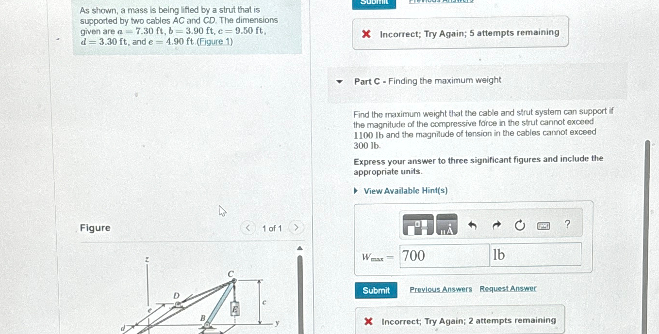 As shown, a mass is being lifted by a strut that