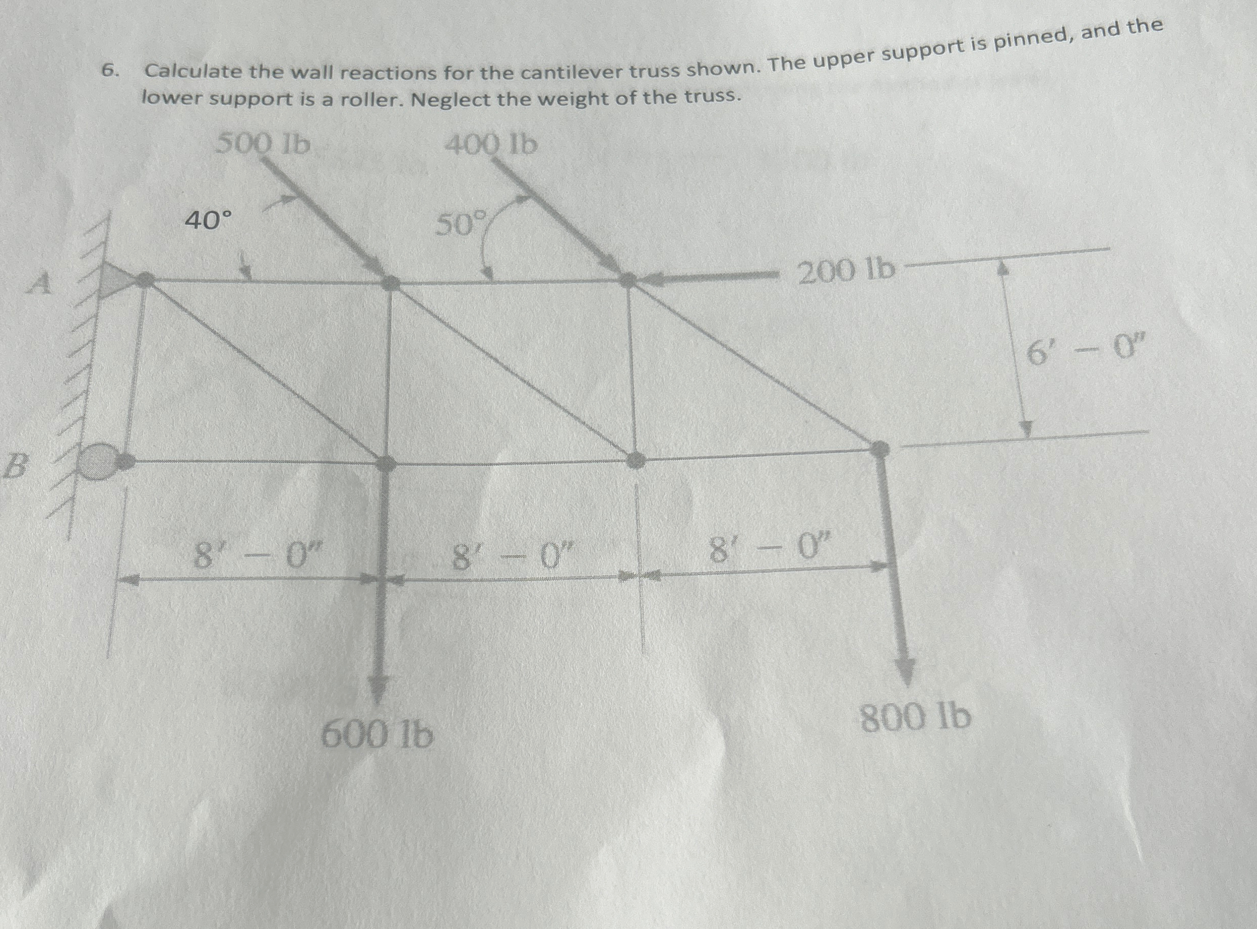 Calculate the wall reactions for the cantilever
