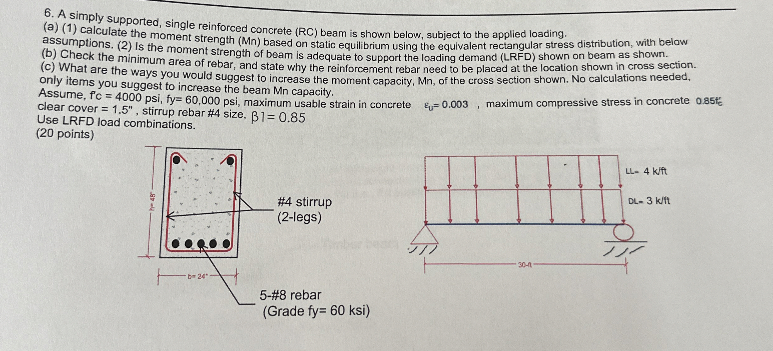 A simply supported, single reinforced concrete (