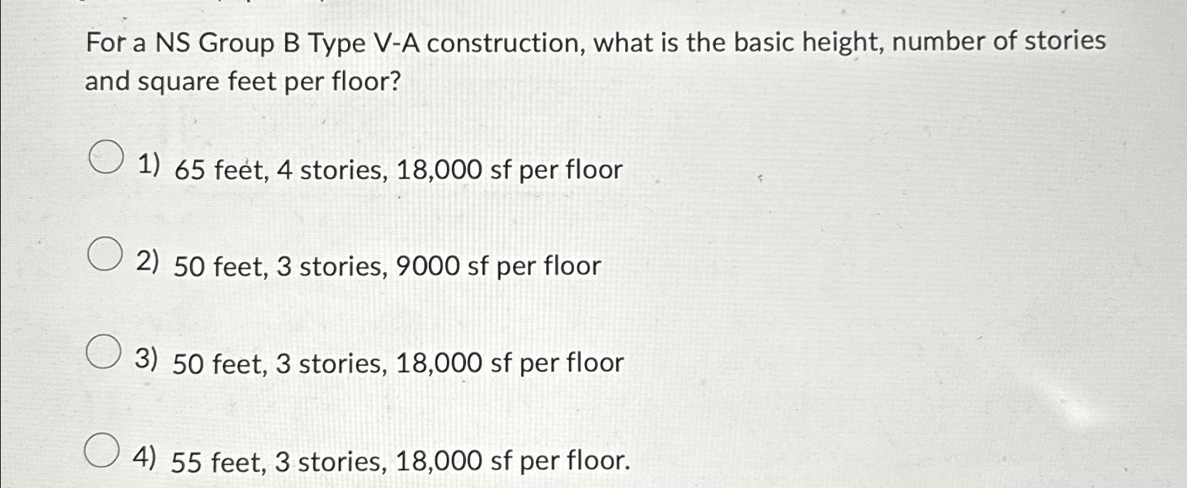 For a NS Group B Type V - A construction, what is