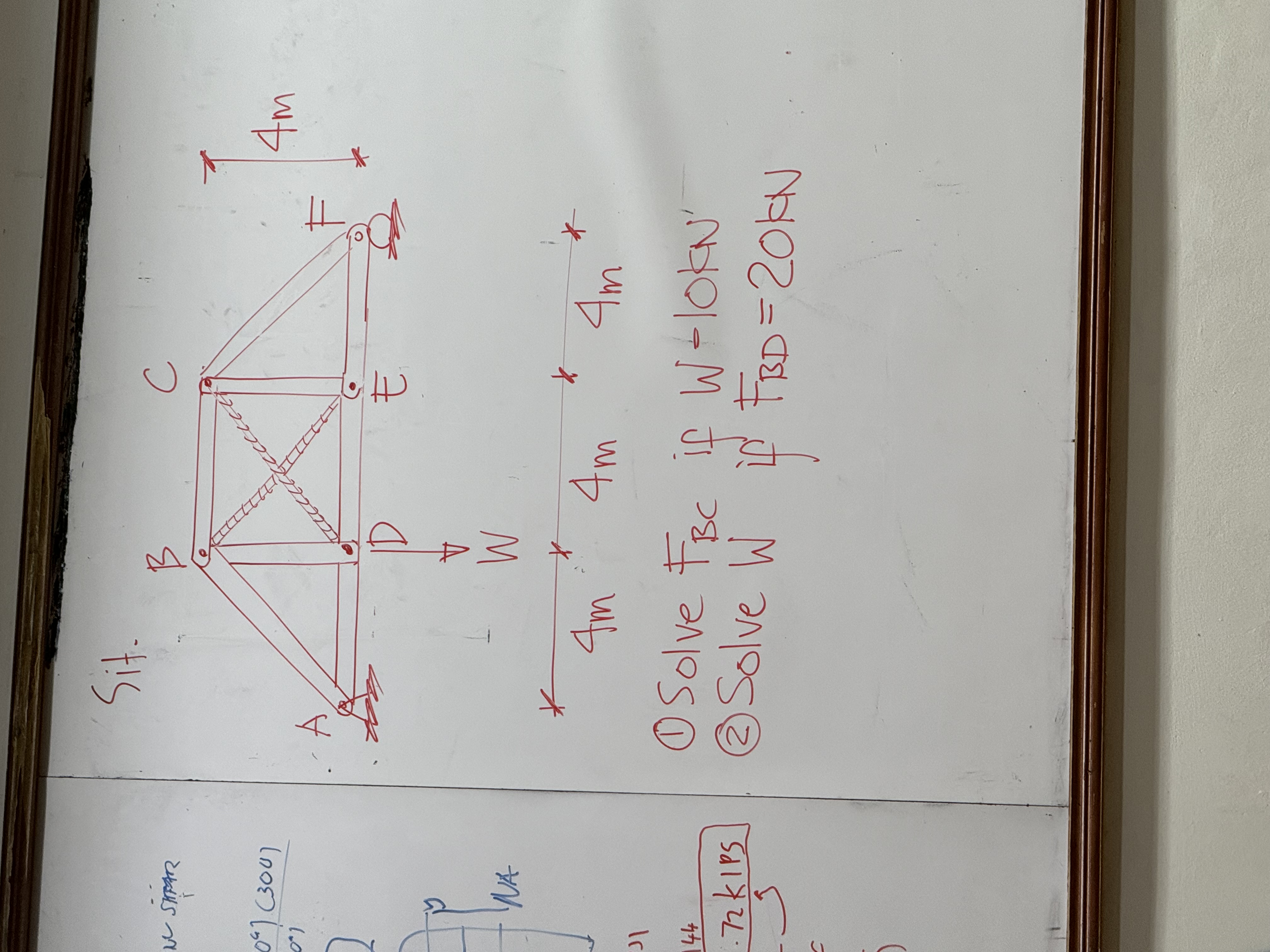 ( 1 ) Solve F B C if W = 1 0 kN ( 2 ) Solve W if