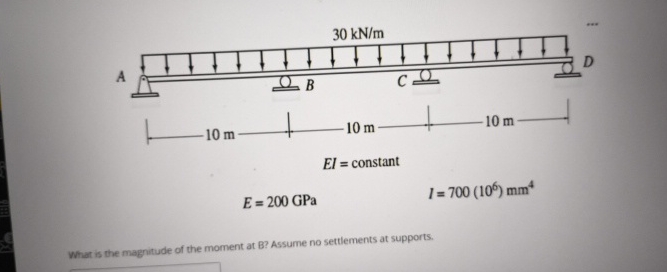 What is the magnitude of the moment at B ? Assume