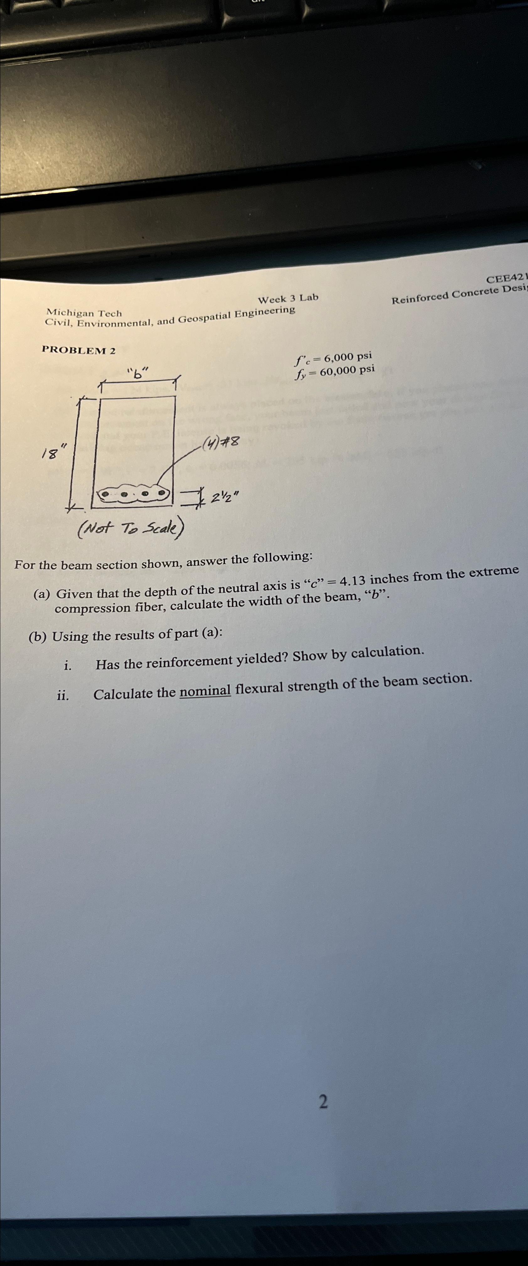 Michigan Tech Week 3 Lab Reinforced Concre Civil,