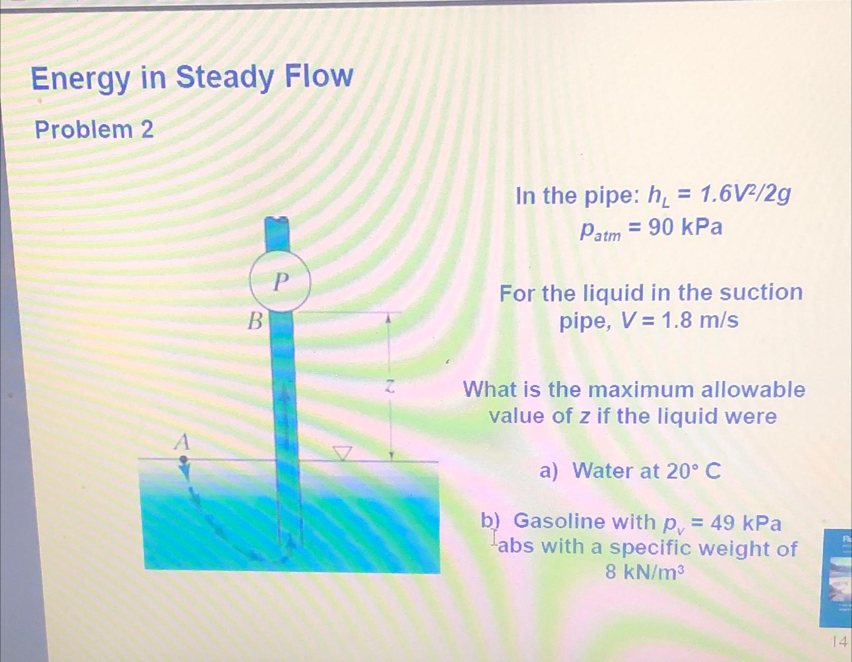 Energy in Steady Flow Problem 2 In the pipe: h L