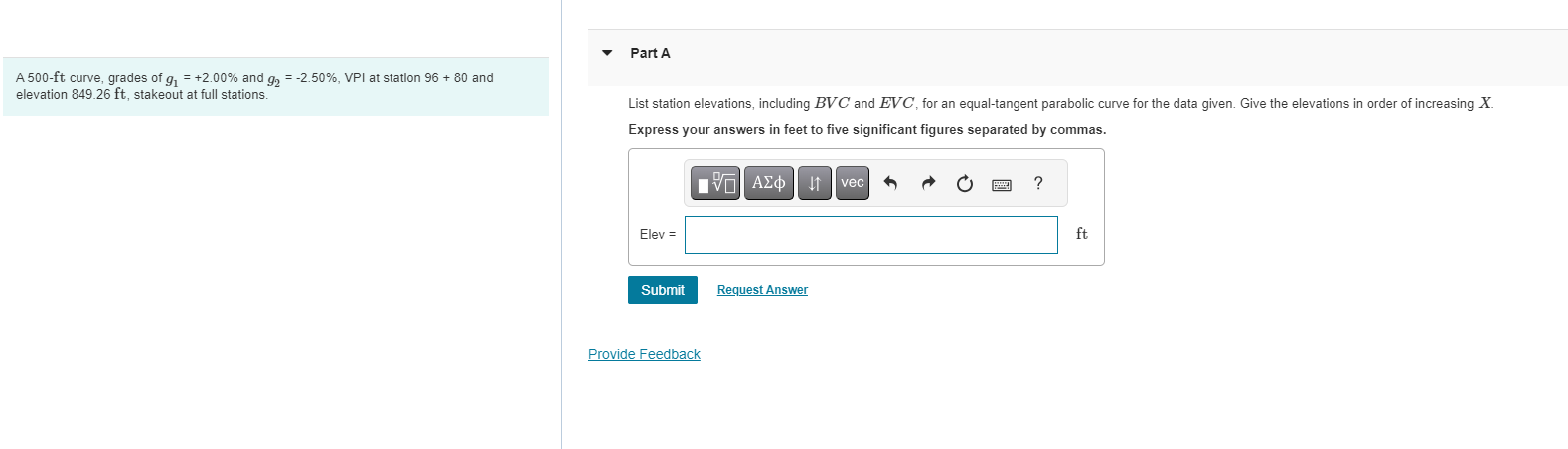 A 5 0 0 - ft curve, grades of g 1 = + 2 . 0 0 %