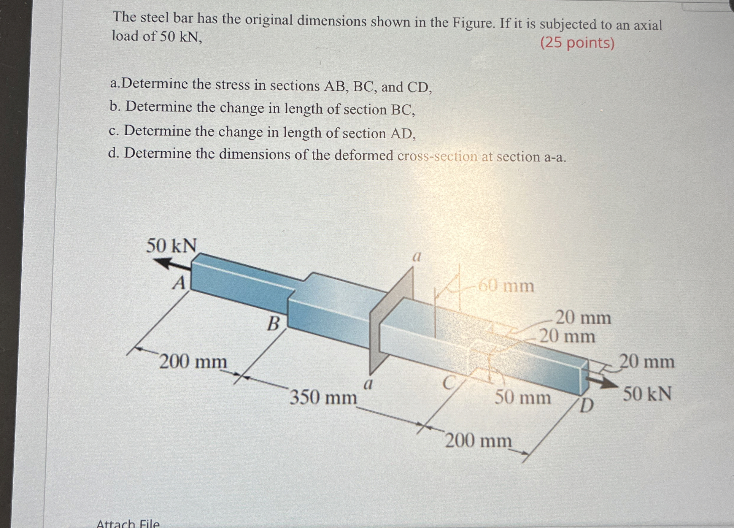 The steel bar has the original dimensions shown