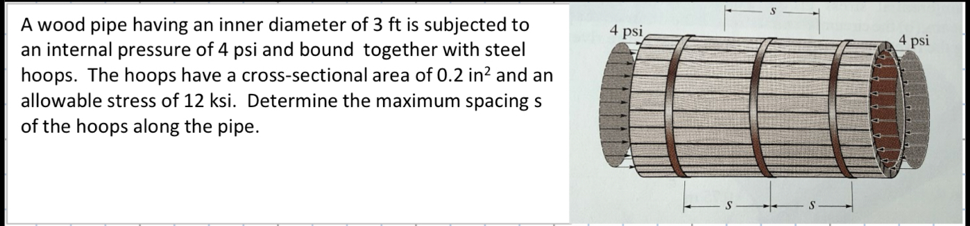 A wood pipe having an inner diameter of 3 f t is