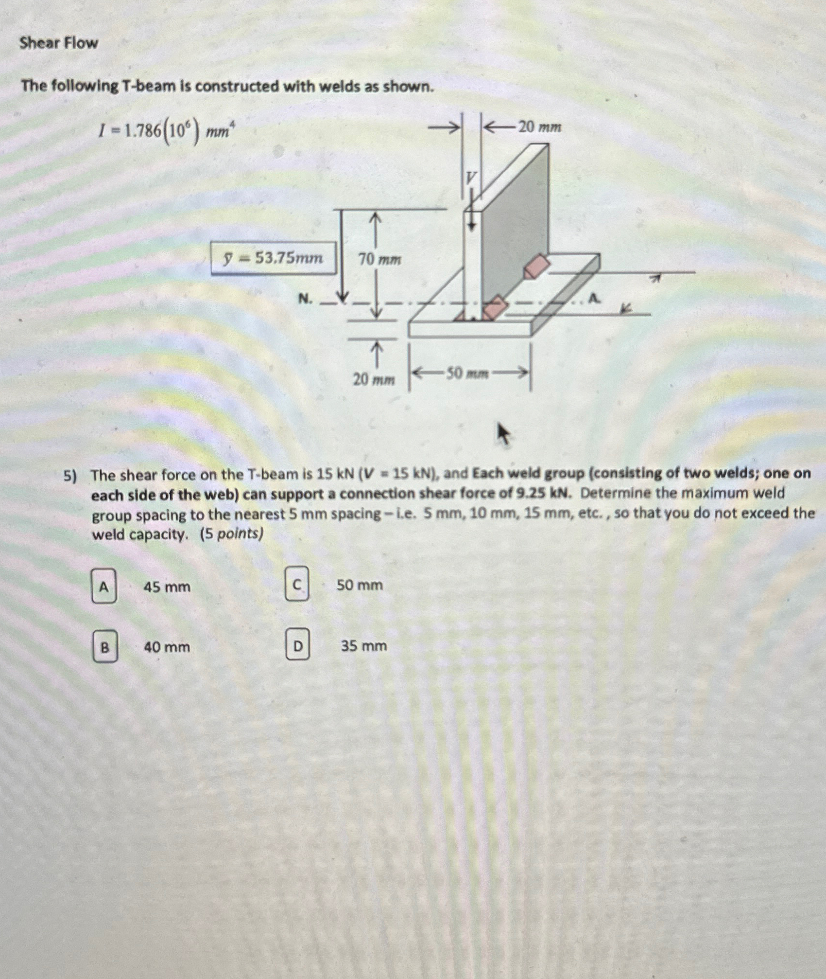 Shear Flow The following T - beam is constructed