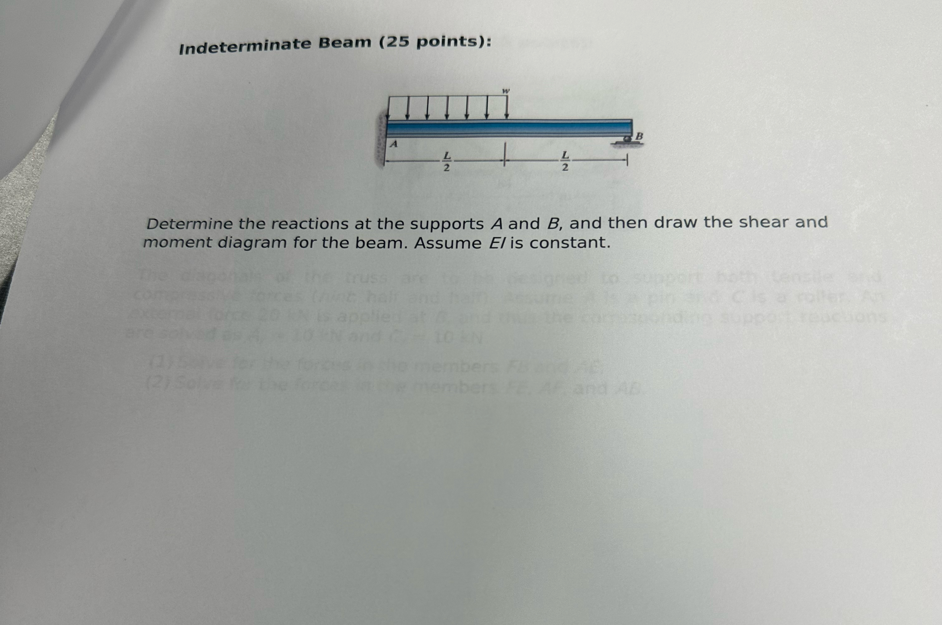 Indeterminate Beam ( 2 5 points ) : Determine the