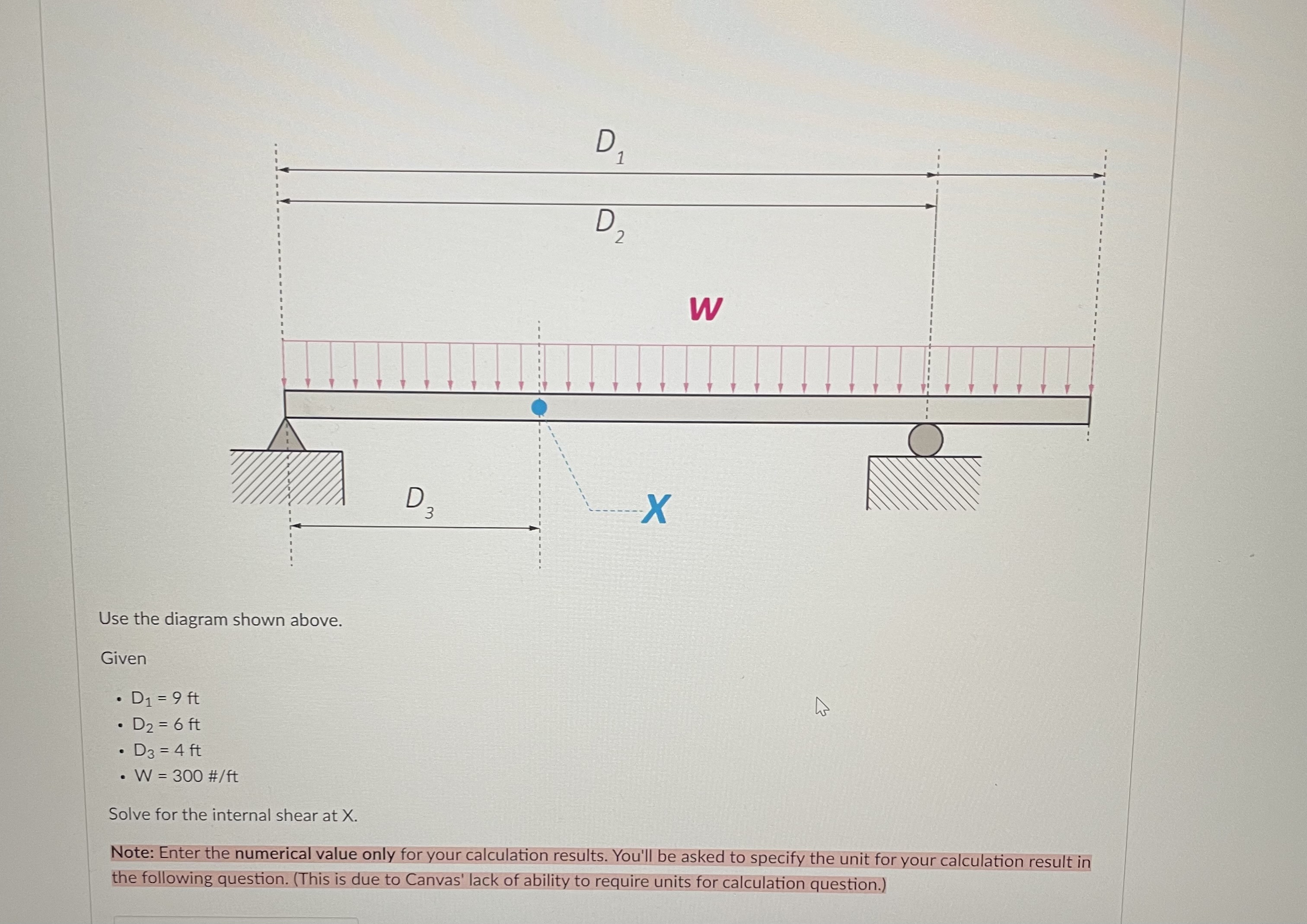 solve for the internal shear at XUse the diagram