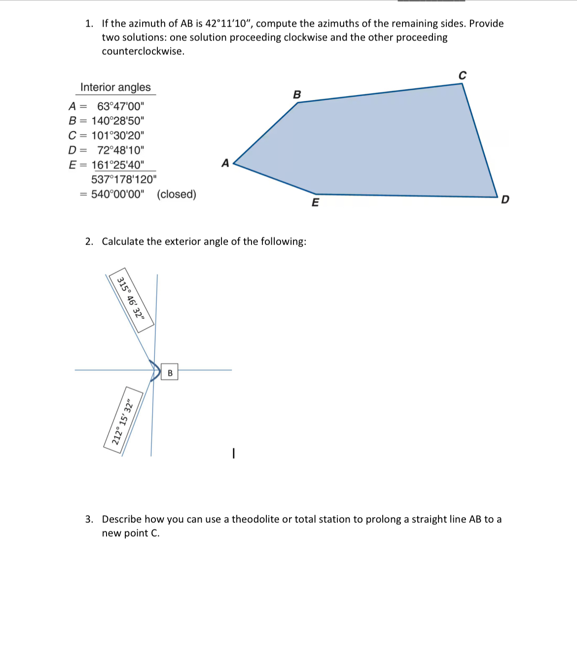 If the azimuth of A B is 4 2 1 1 ' 1 0 ' ' ,