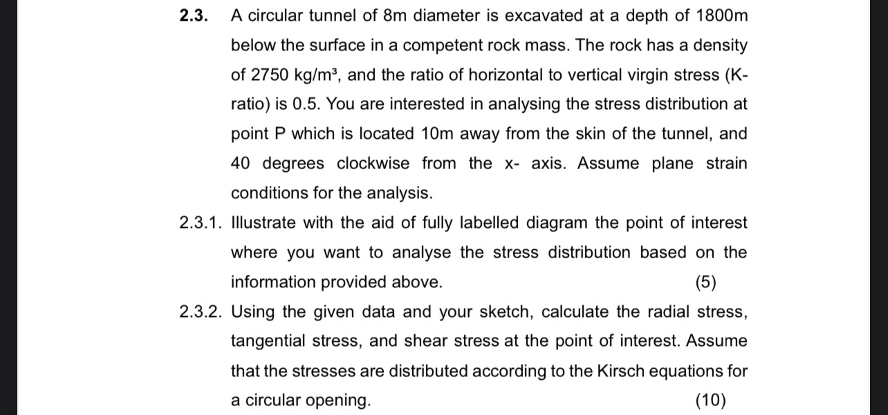 2 . 3 . A circular tunnel of 8 m diameter is