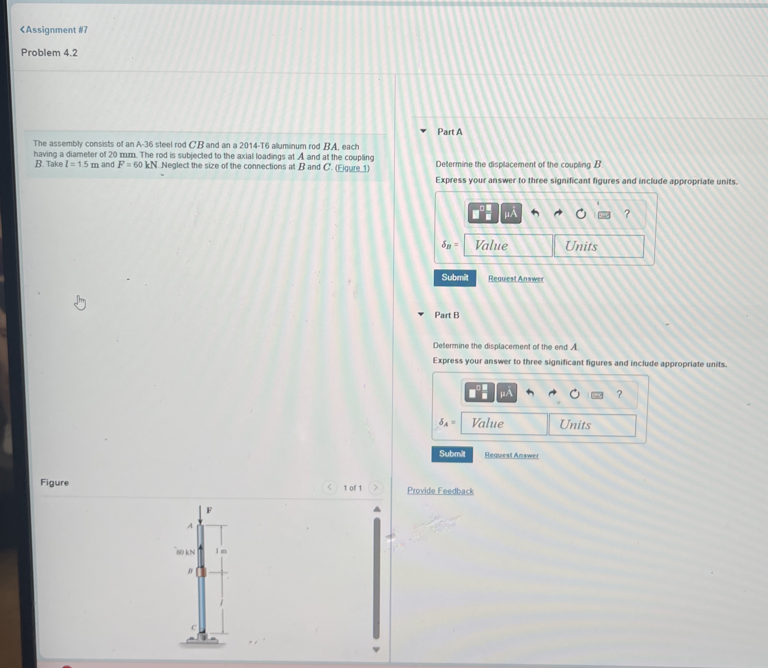 The assembly consists of an A - 3 6 steel rod C B