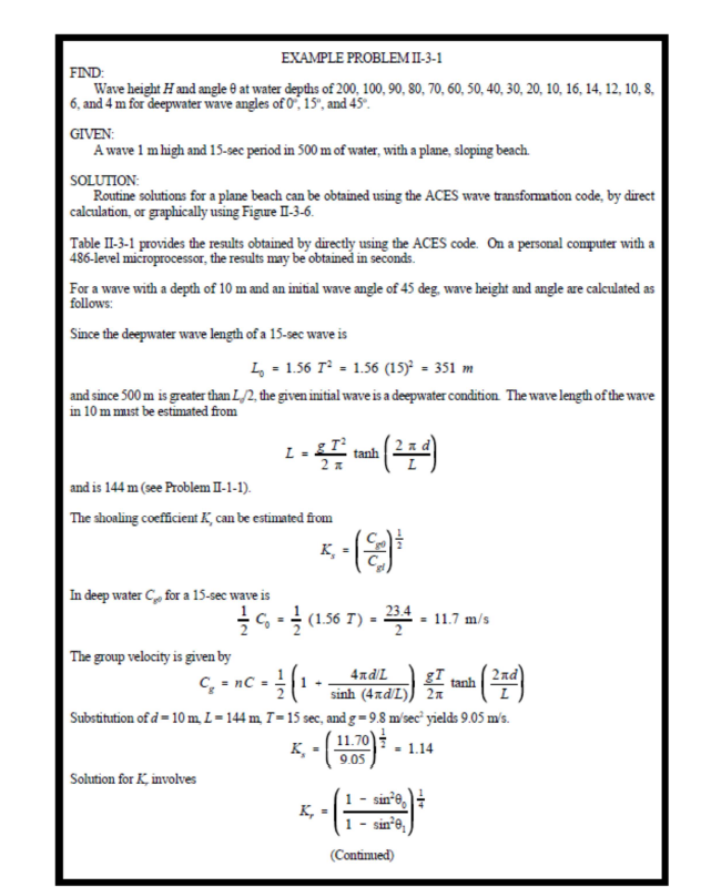 EXAMPLE PROBLEM II - 3 - 1 FIND: Wave height H