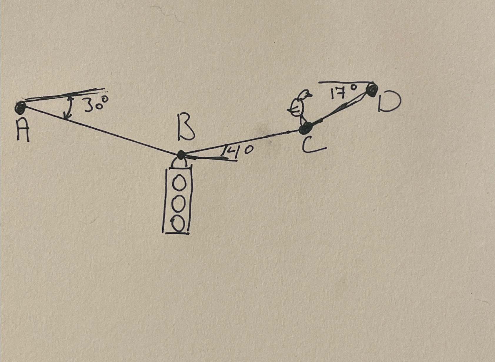 A Bird sits on a cable that is supporting a 1 3 0