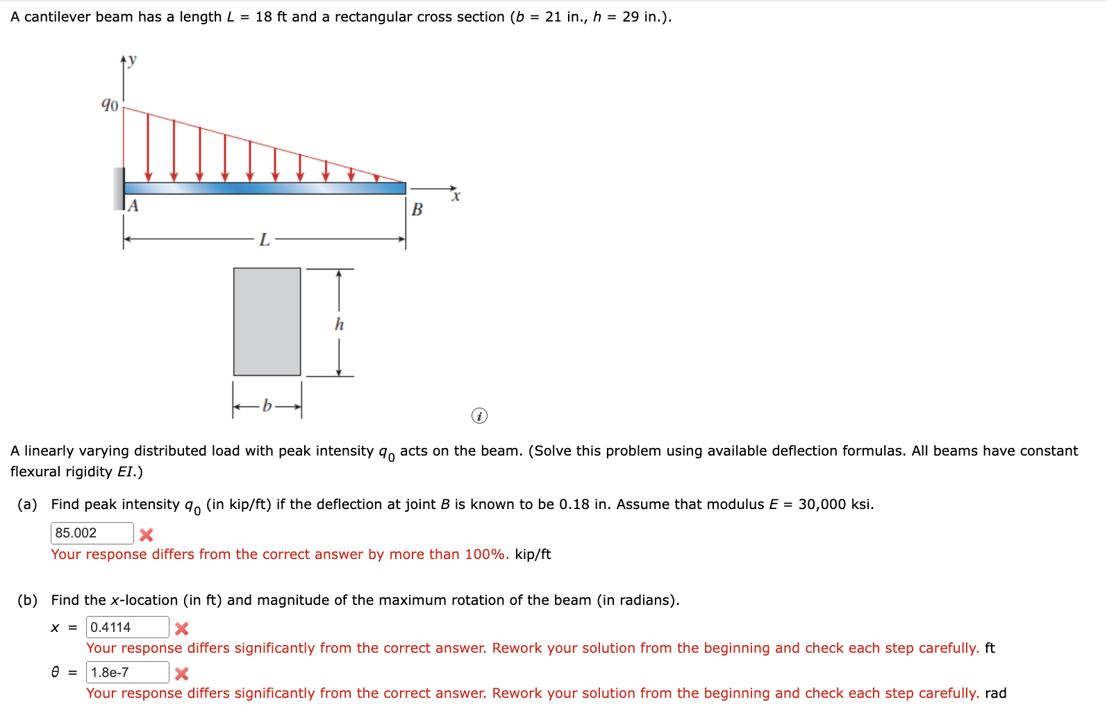 A cantilever beam has a length L = 1 8 f t and a