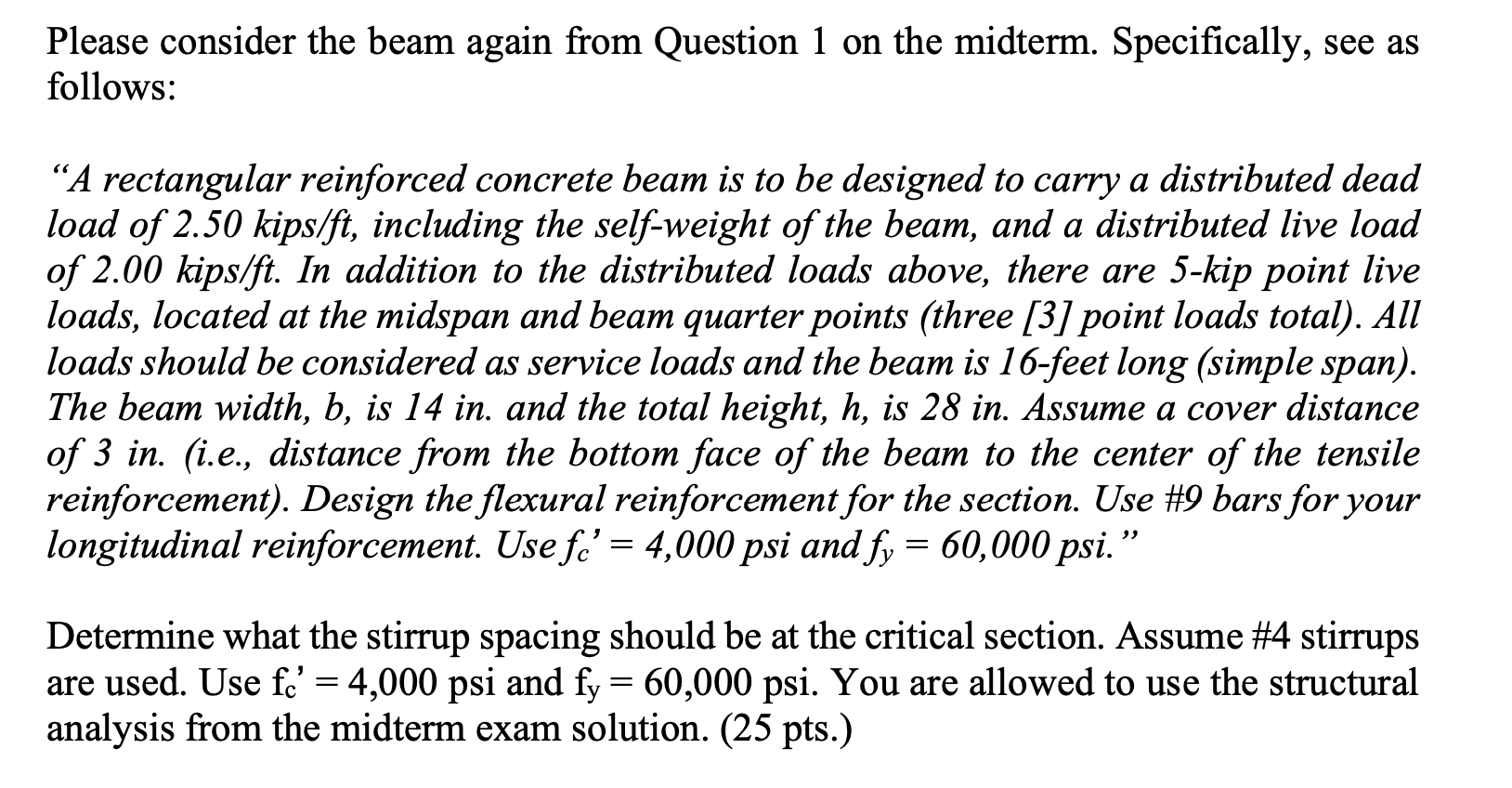 "A rectangular reinforced concrete beam is to be