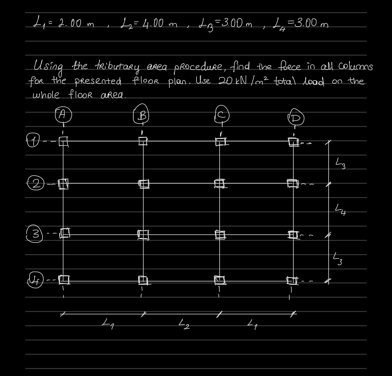 L 1 = 2 . 0 0 m , L 2 = 4 . 0 0 m , L 3 = 3 . 0 0