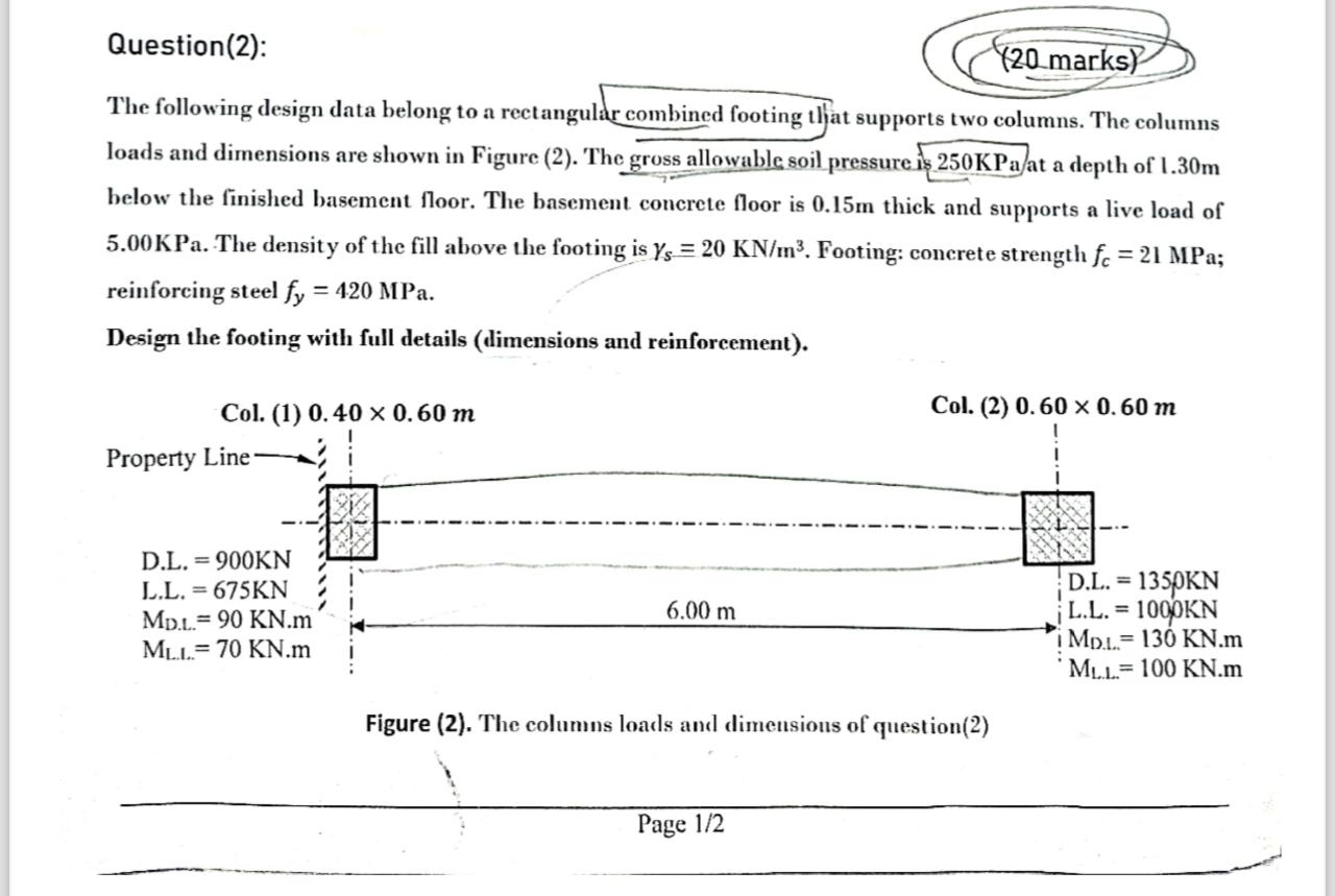 Question ( 2 ) : ( 2 0 marks ) The following