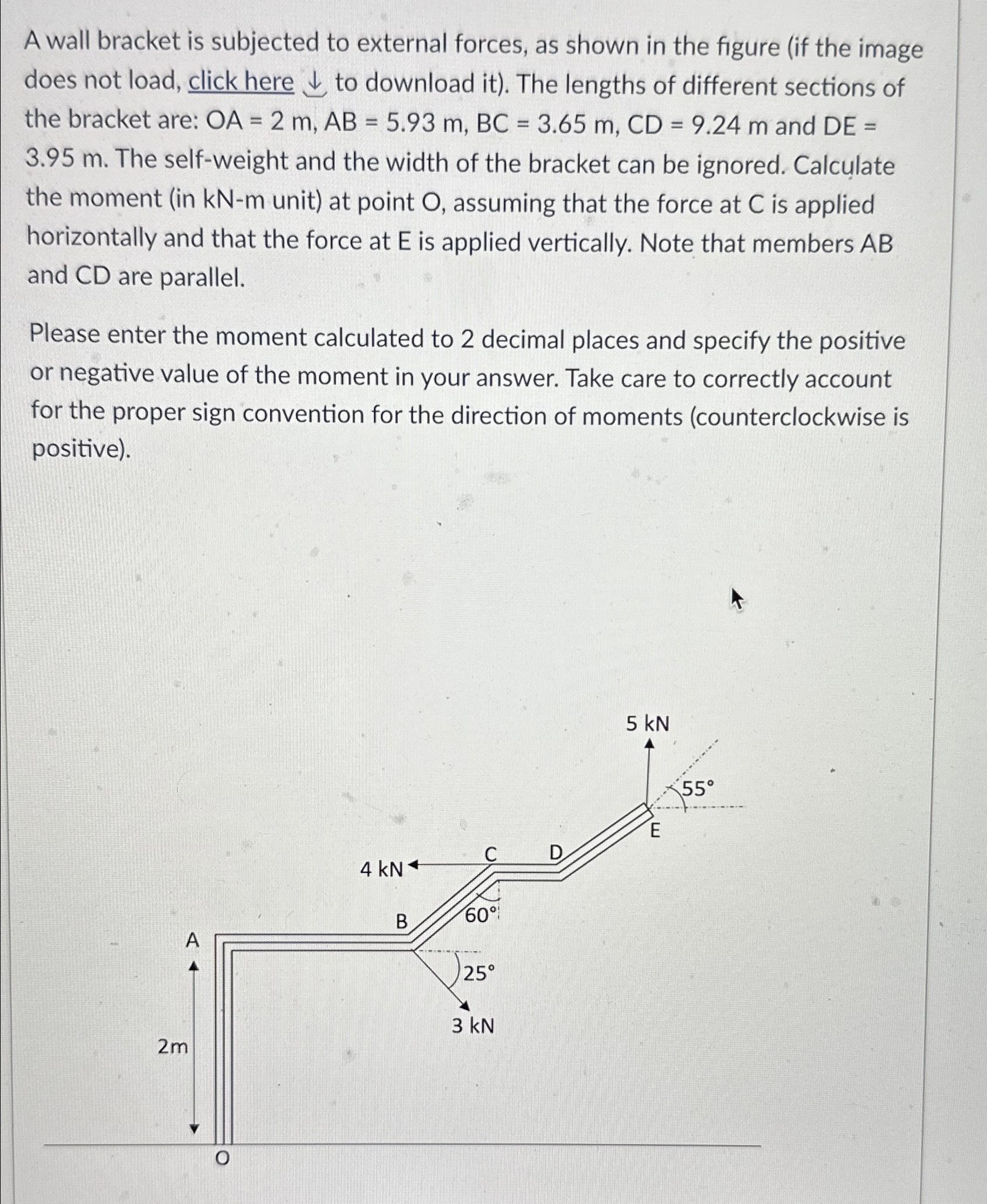 A wall bracket is subjected to external forces,