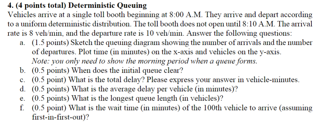 ( 4 points total ) Deterministic Queuing Vehicles