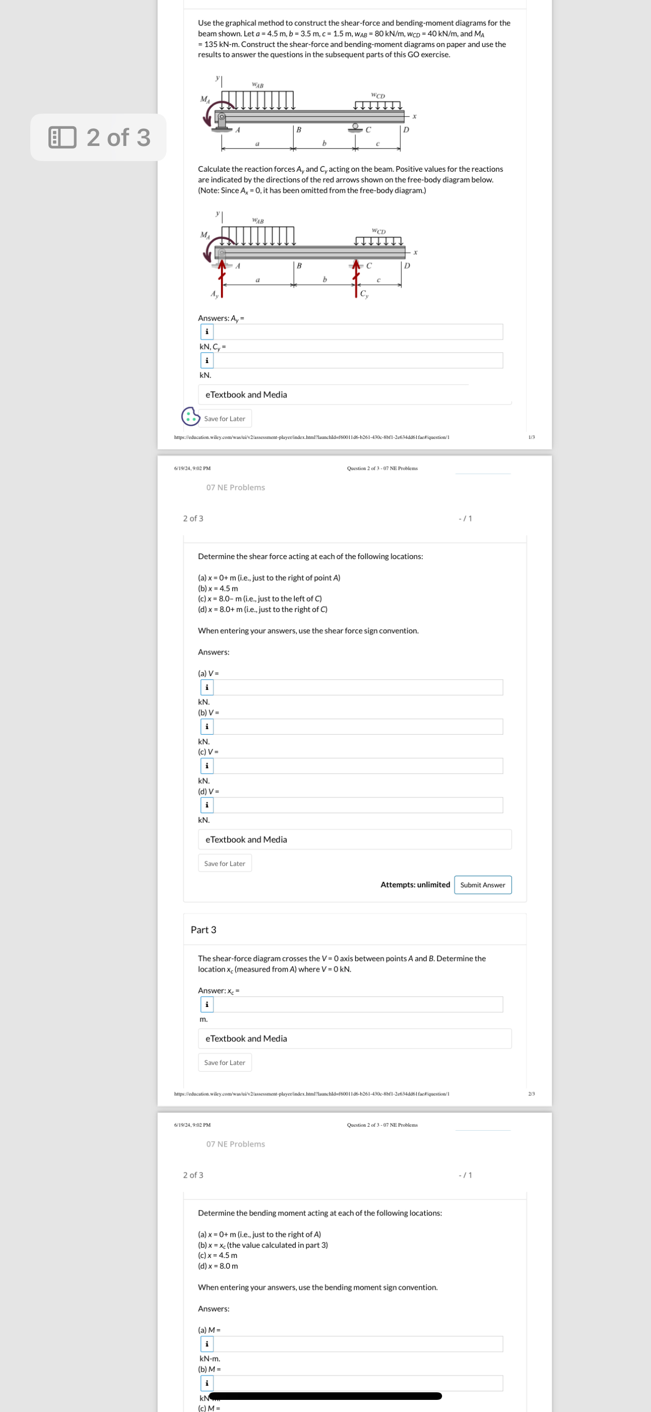 Use the graphical method to construct the shear -