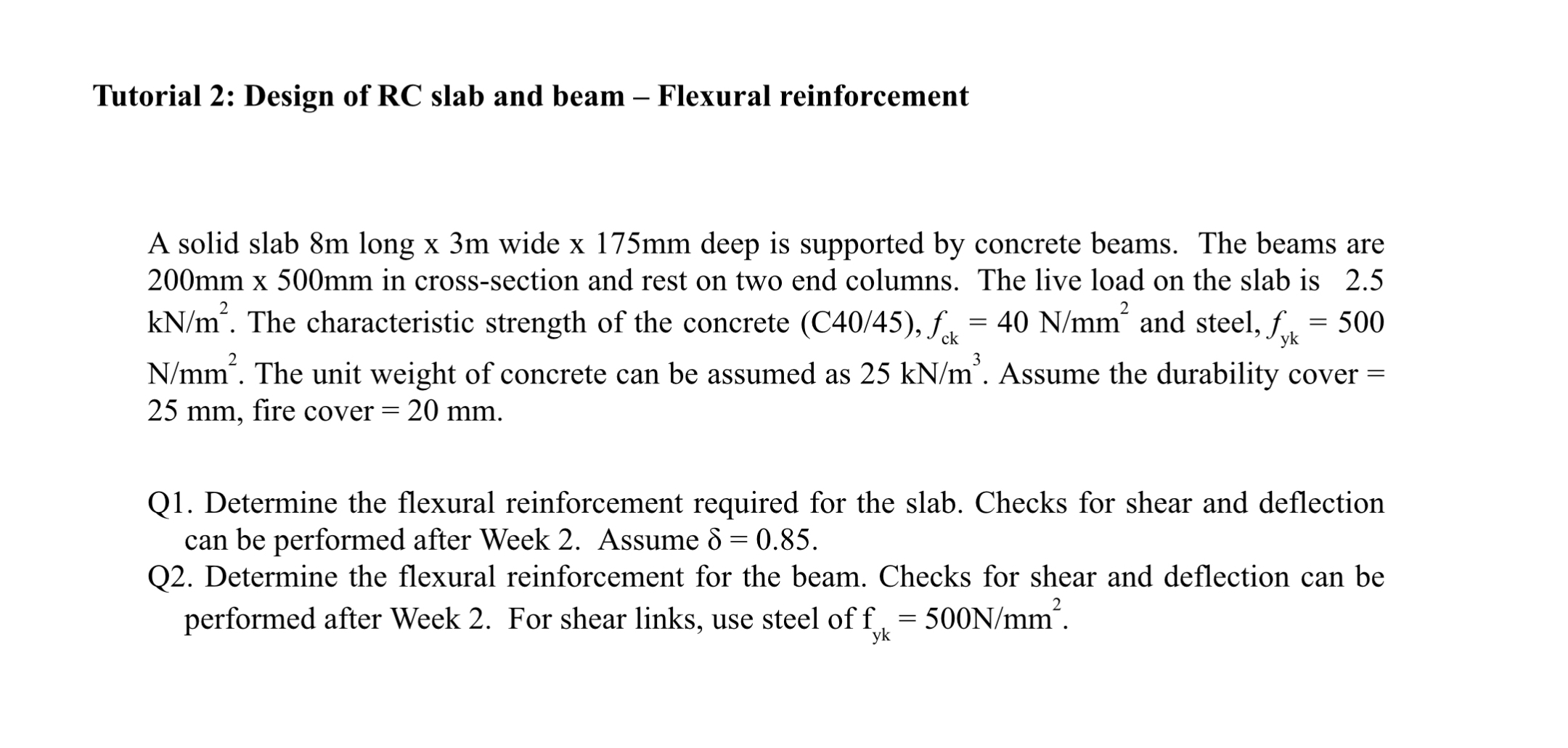 A simply supported reinforced concrete beam in a