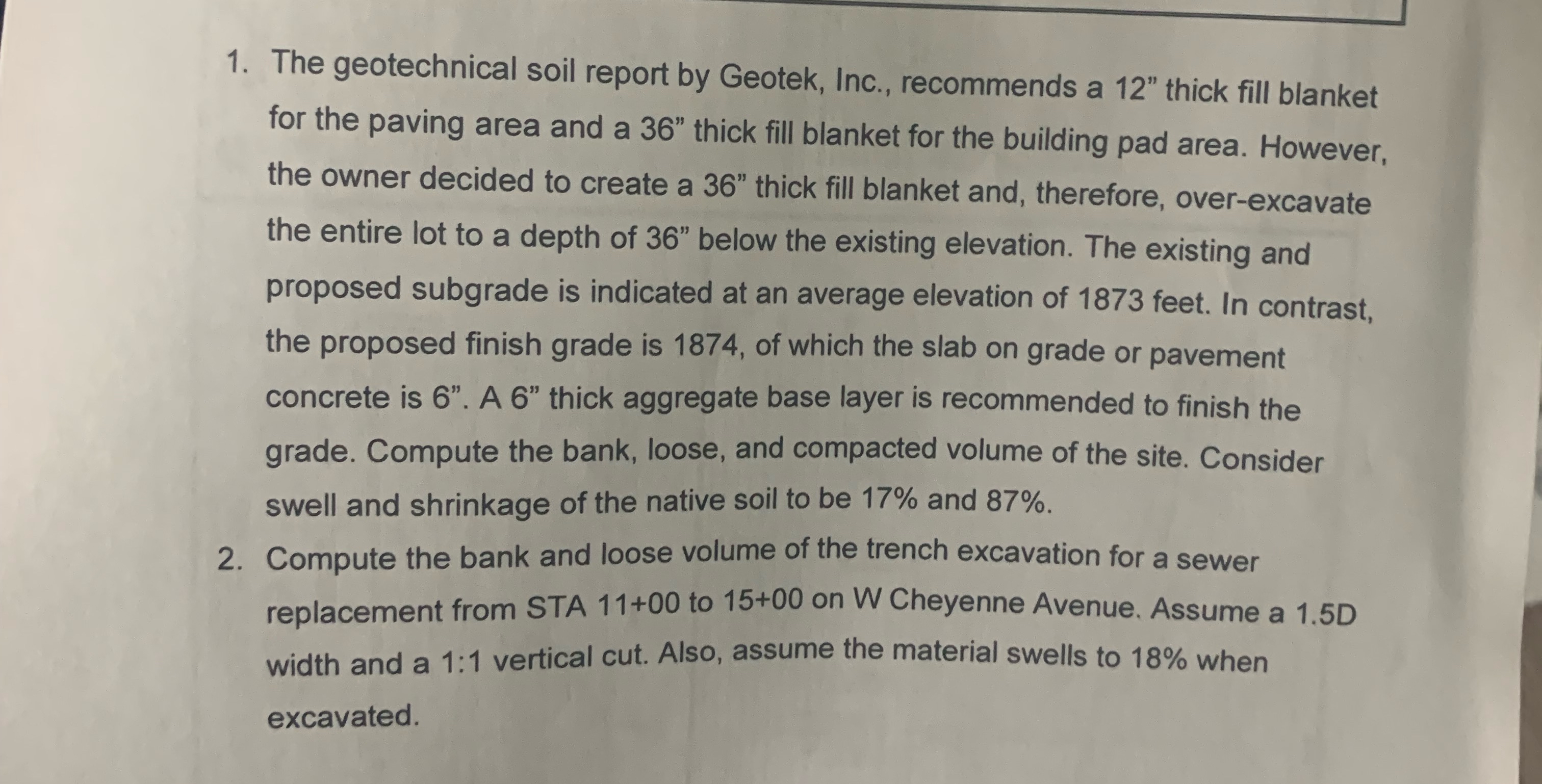The geotechnical soil report by Geotek, Inc.,