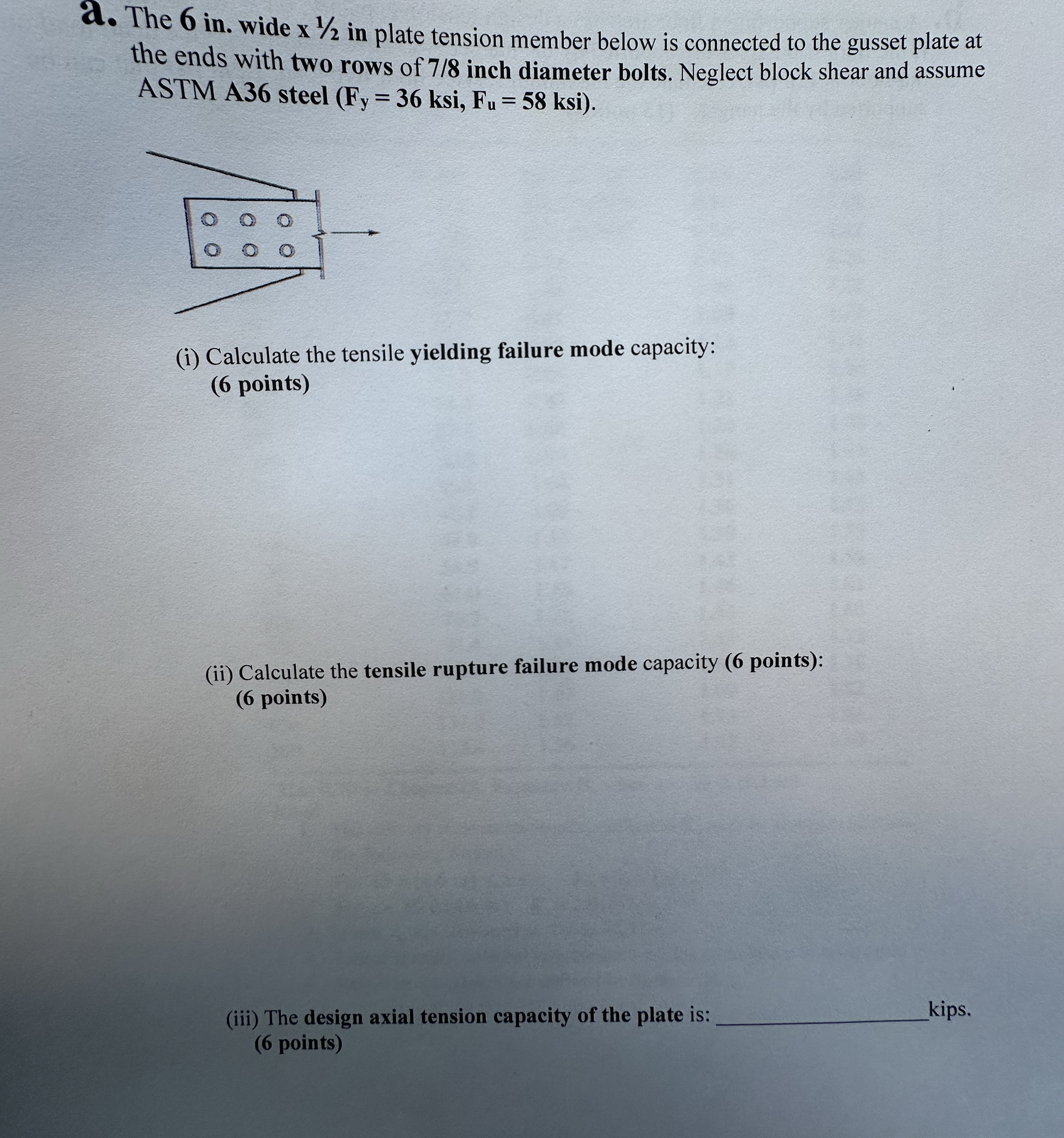 a . The 6 in . wide x 1 2 in plate tension member