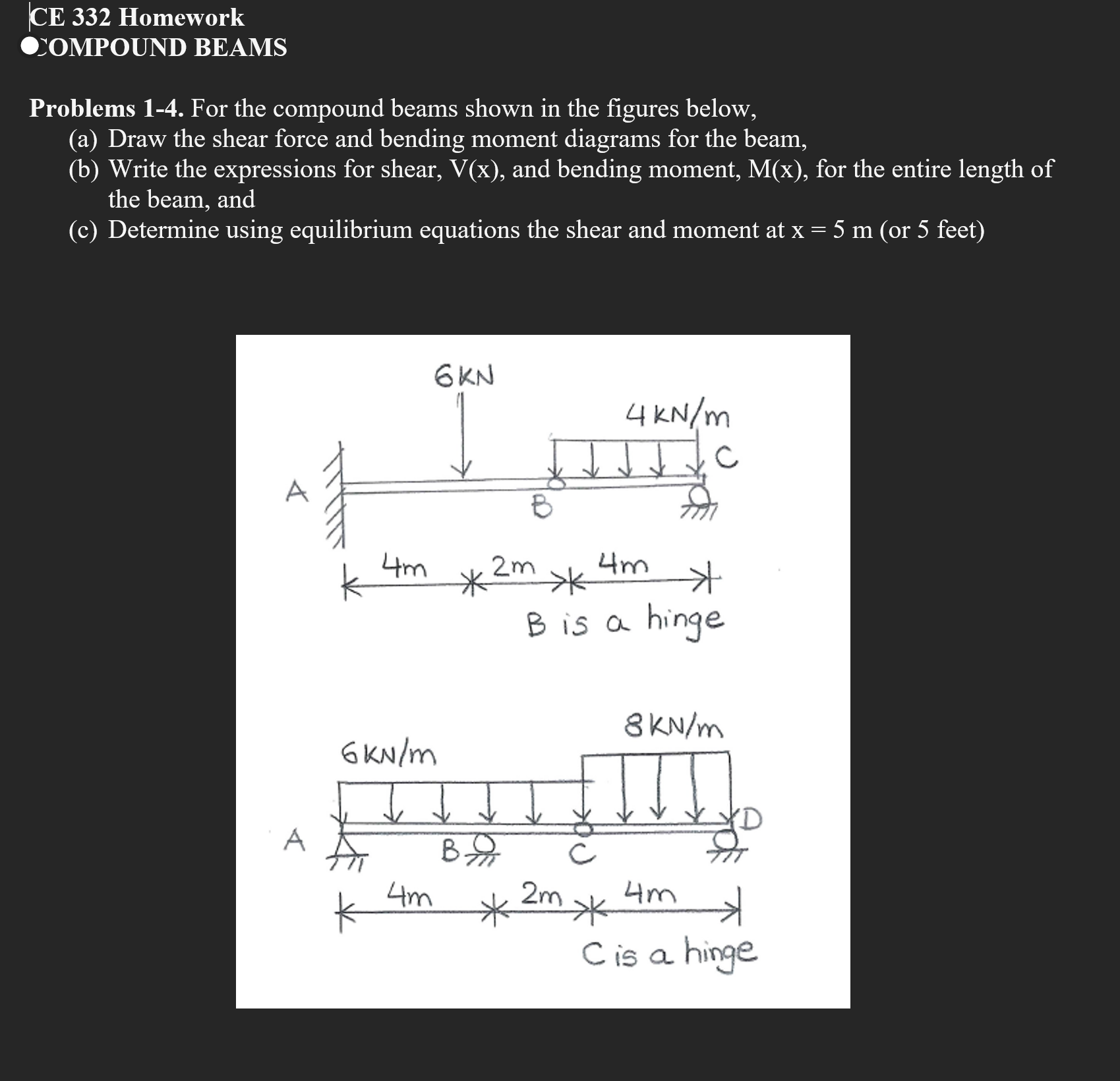 CE 3 3 2 Homework QXOMPOUND BEAMS Problems 1 - 4
