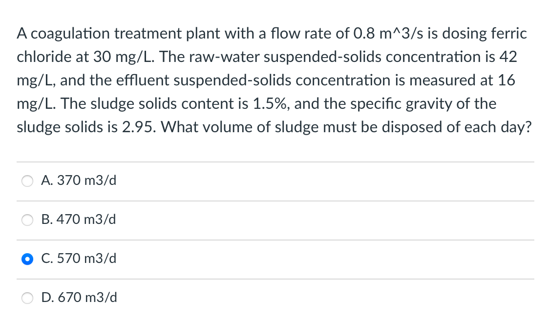 A coagulation treatment plant with a flow rate of