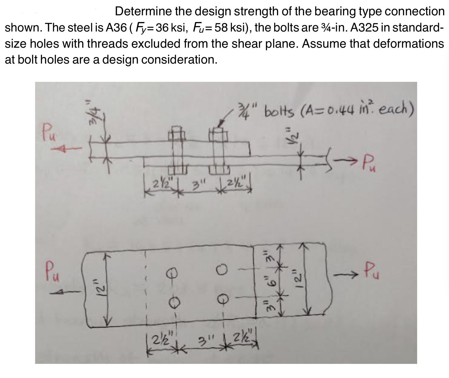 Determine the design strength of the bearing type
