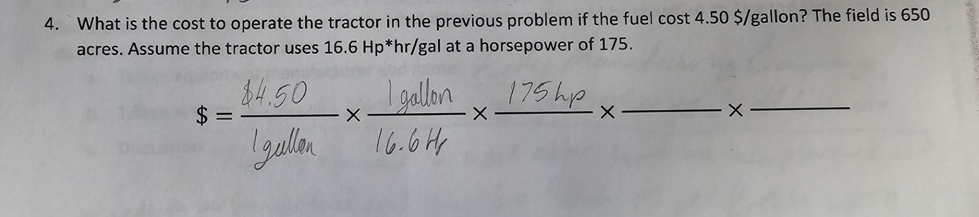 What is the cost to operate the tractor in the