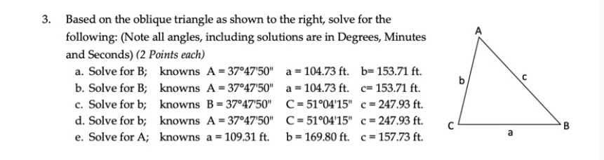 Based on the oblique triangle as shown to the