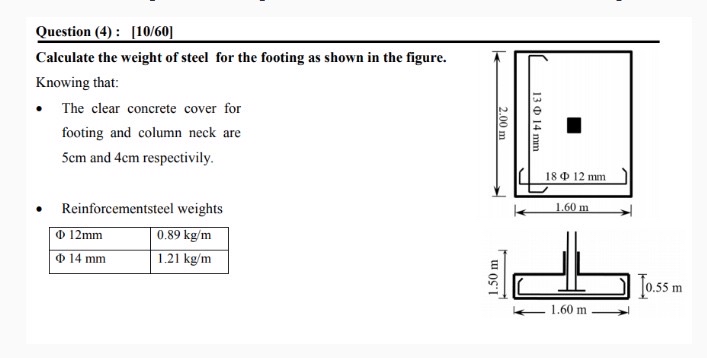 Question ( 4 ) : [ 1 0 / 6 0 ] Calculate the