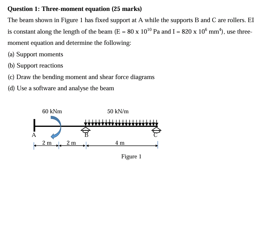 Question 1 : Three - moment equation ( 2 5 marks