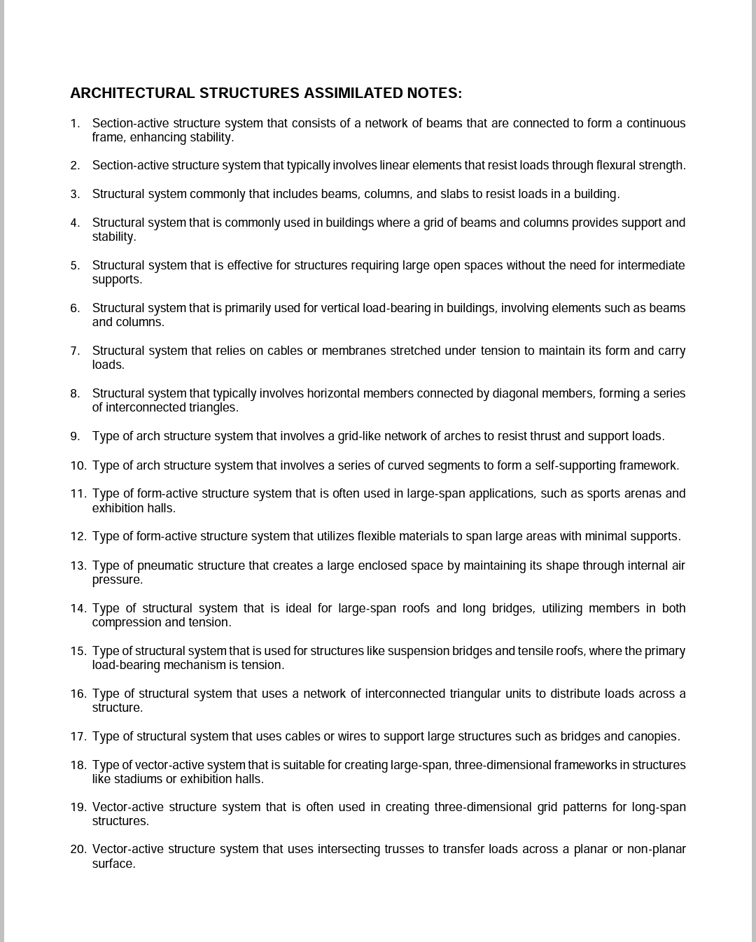 ARCHITECTURAL STRUCTURES ASSIMILATED NOTES: