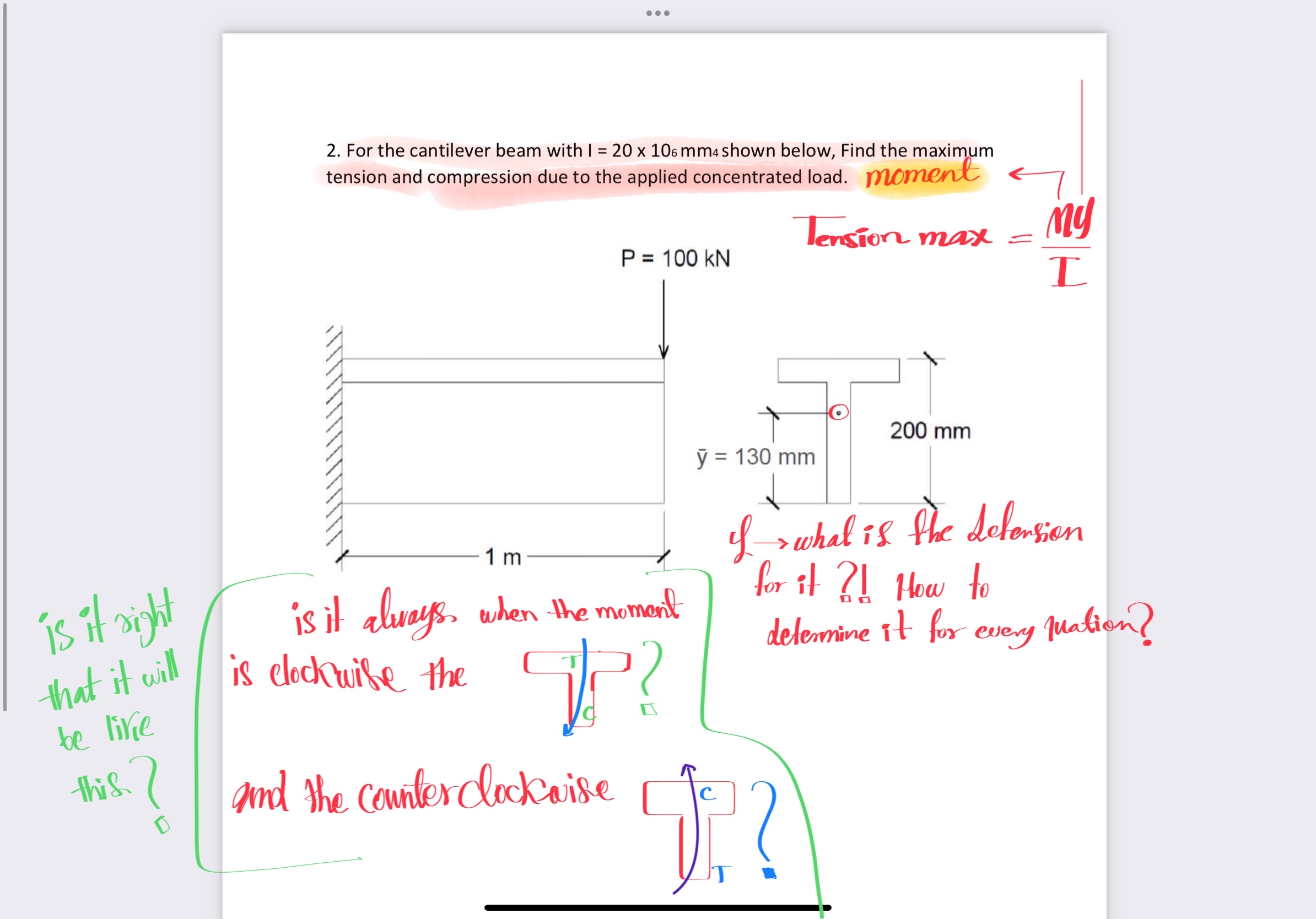 For the cantilever beam with I = 2 0 1 0 6 m m 4