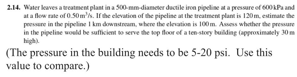2 . 1 4 . Water leaves a treatment plant in a 5 0