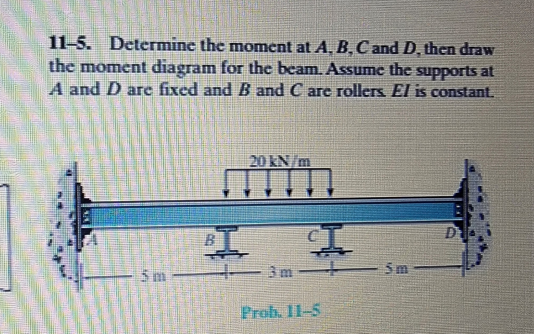 1 1 - 5 . Determine the moment at A , B , C and D