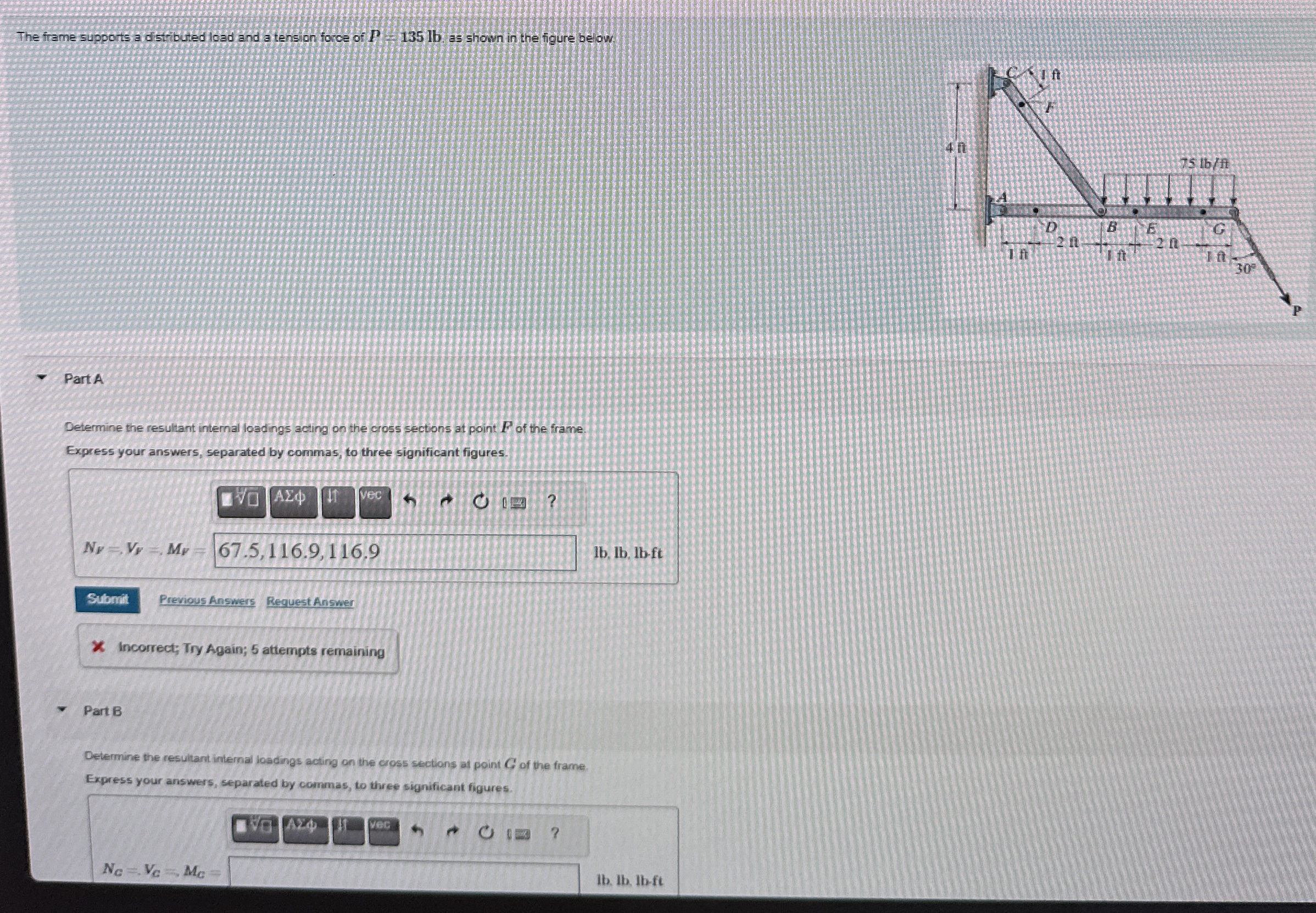 The frame supports a distributed load and a