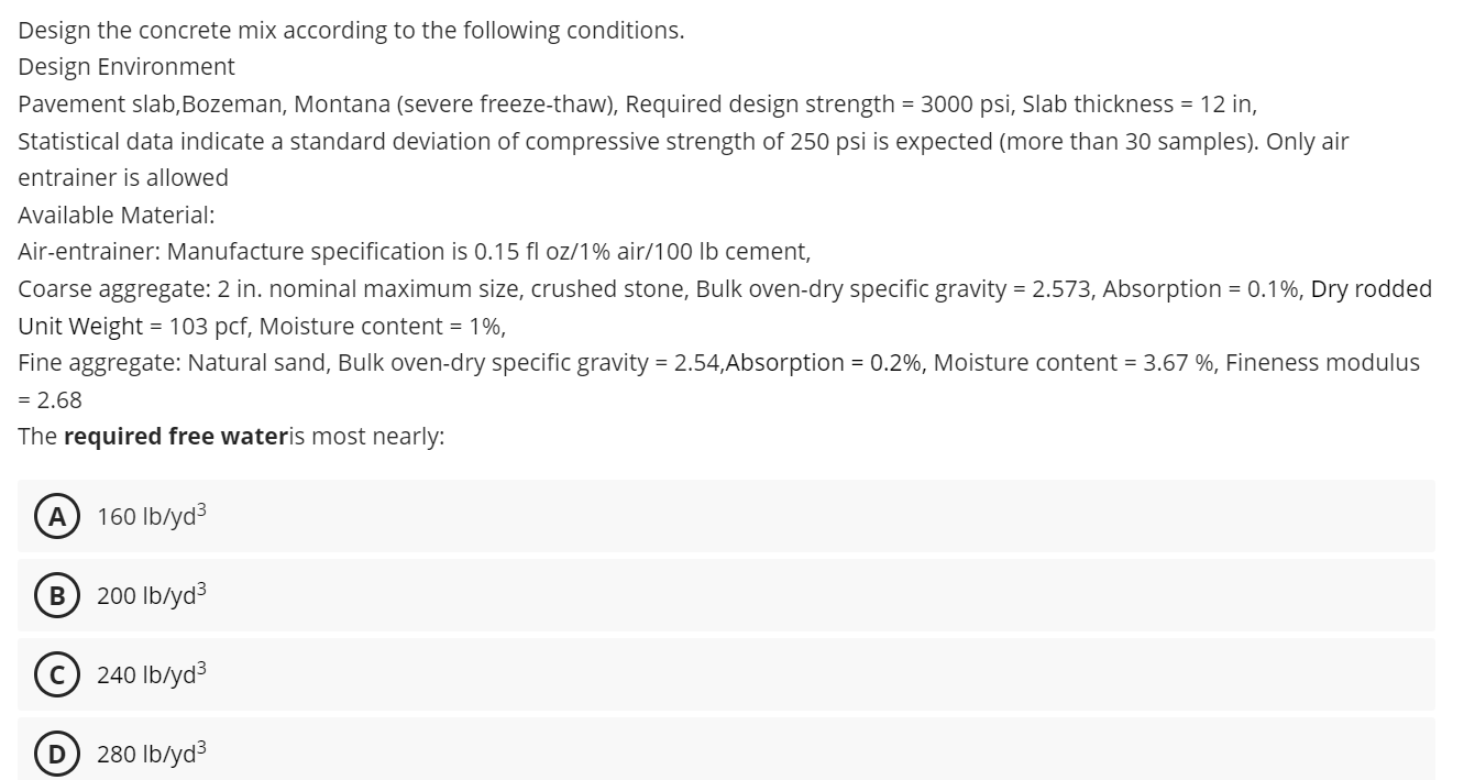 Design the concrete mix according to the