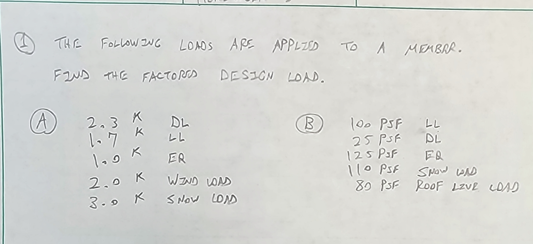 ( 1 ) THE FOLLOWING LOADS ARE APPLIED TO A